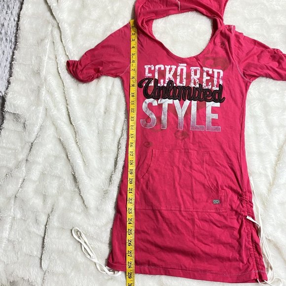 Eckored Women's Pink Cotton Drawstring-Hem Round Neck Separated-Hooded Shirt XS - Picture 4 of 8